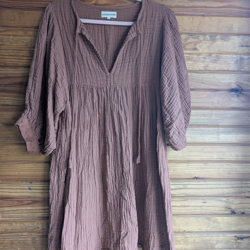 Daughters Of India Cotton Gauze Kyra Dress In Clay